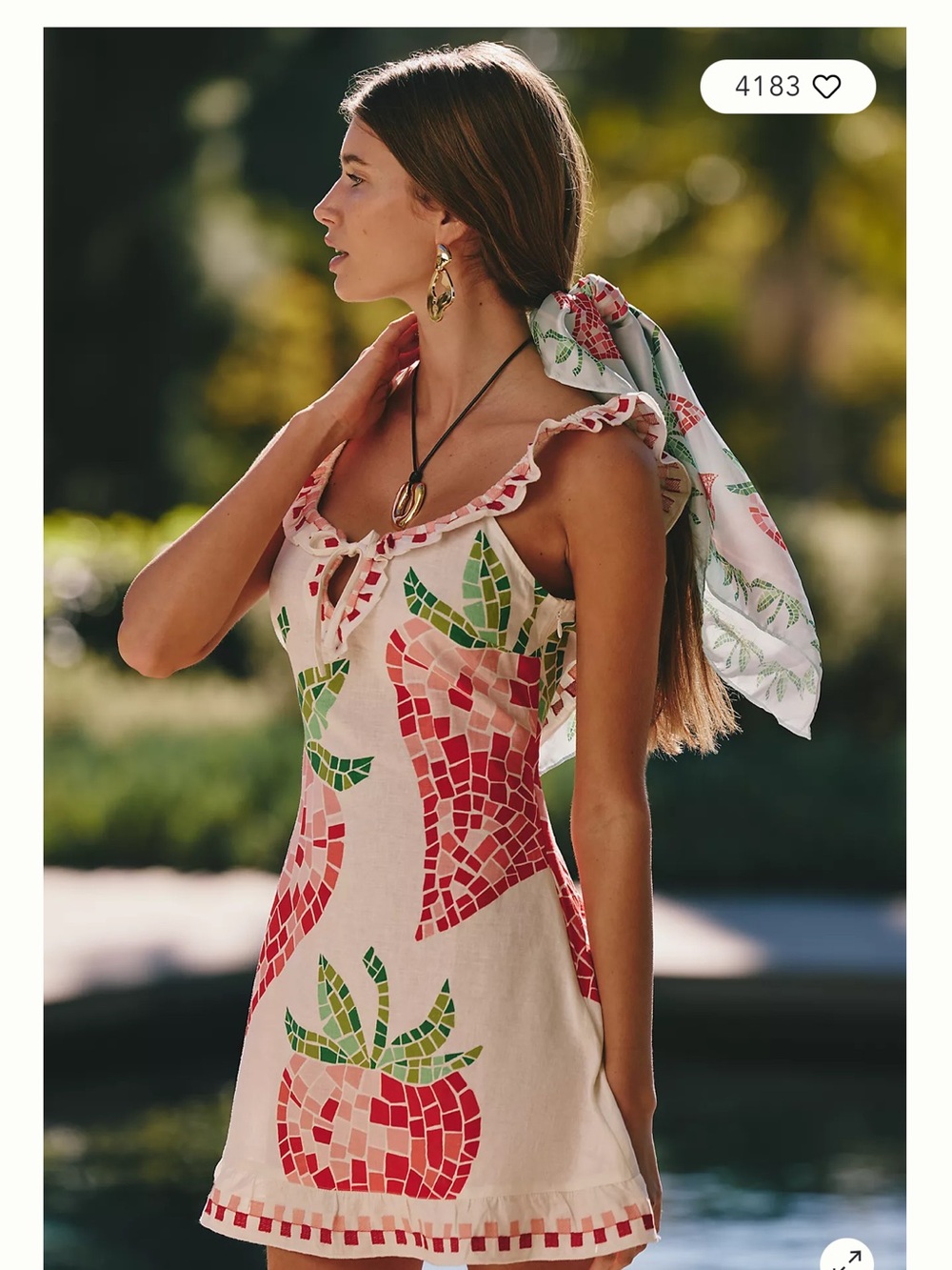 Celandine Strawberry Embroidered Open-Back Mini Dress